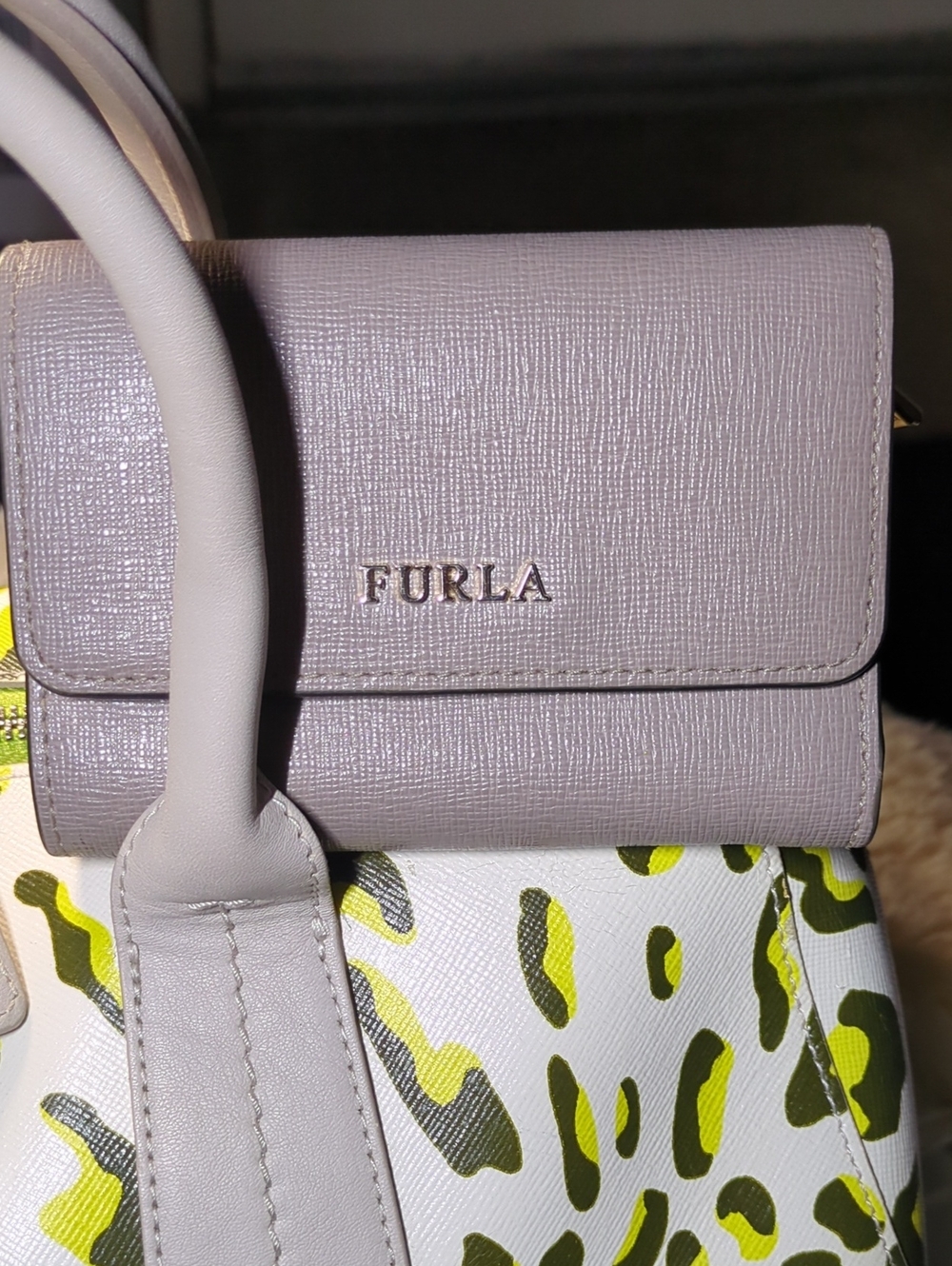 Furla White & Green Leopard Print Satchel - Picture 3 of 16